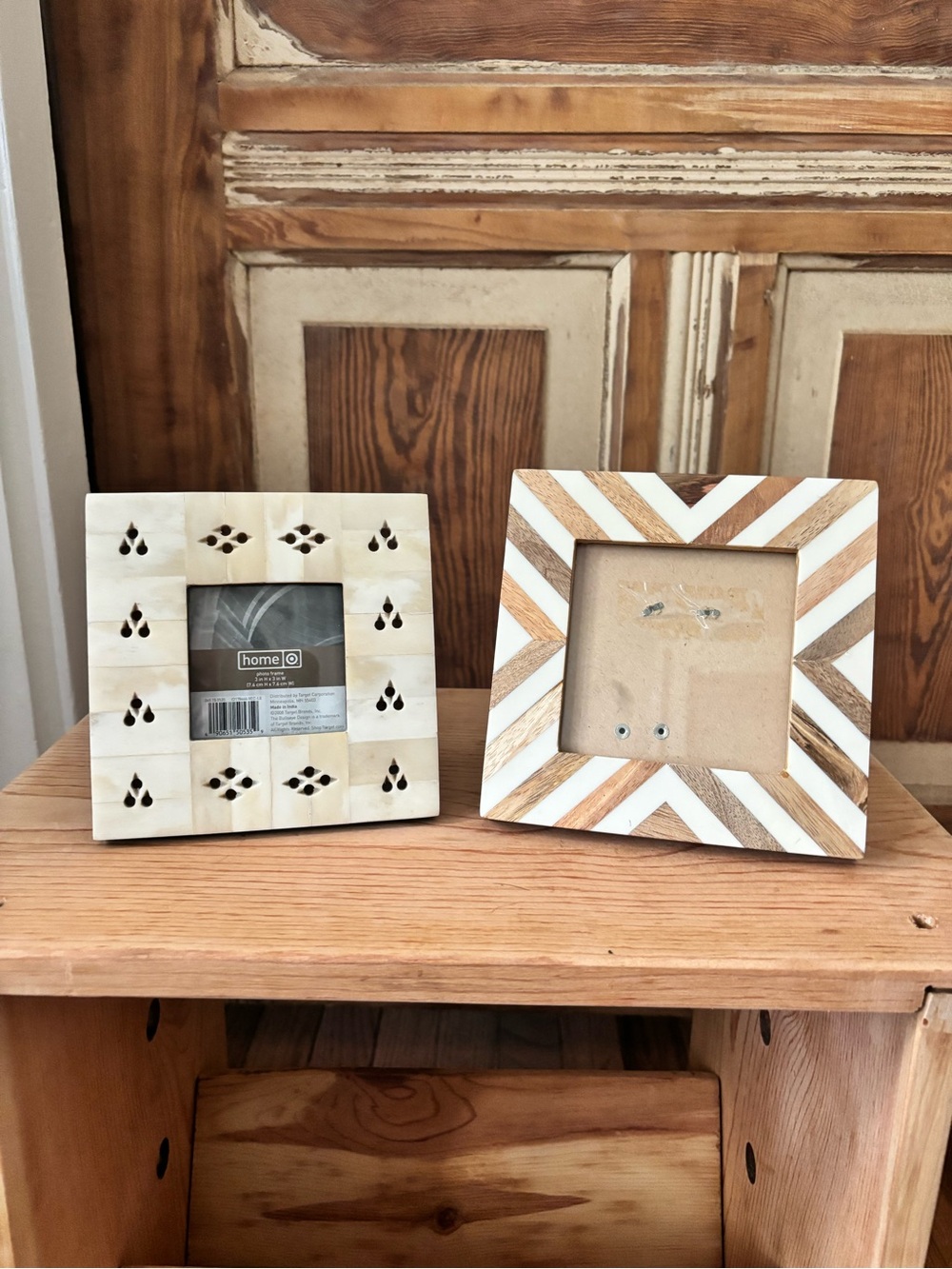 Wooden Chevron Photo Frame - White & Natural